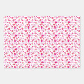 フクロウの柄、かわいいフクロウ、ピンクのフクロウ、ハート ラッピングペーパーシート (正面)