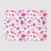 フクロウの柄、かわいいフクロウ、ピンクのフクロウ、ハート 薄葉紙 (正面)