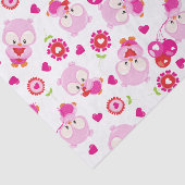 フクロウの柄、かわいいフクロウ、ピンクのフクロウ、ハート 薄葉紙 (詳細)