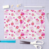 フクロウの柄、かわいいフクロウ、ピンクのフクロウ、ハート 薄葉紙 (クラフト)