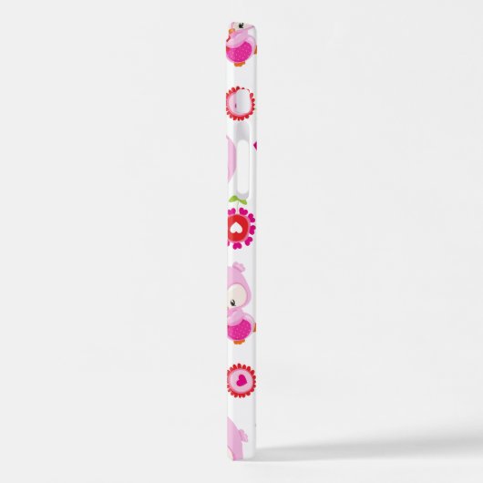 フクロウの柄、かわいいフクロウ、ピンクのフクロウ、ハート iPhoneケース (左側面)