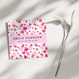 フクロウの柄、ピンクのフクロウ、ペットショップ、バードストア スクエア名刺