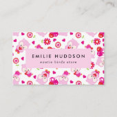 フクロウの柄、ピンクのフクロウ、ペットショップ、バードストア 名刺 (正面)