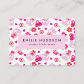 フクロウの柄、ピンクのフクロウ、ペットショップ、バードストア 名刺 (正面)