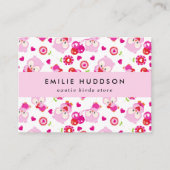 フクロウの柄、ピンクのフクロウ、ペットショップ、バードストア 名刺 (正面)