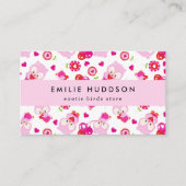 フクロウの柄、ピンクのフクロウ、ペットショップ、バードストア 名刺 (正面)