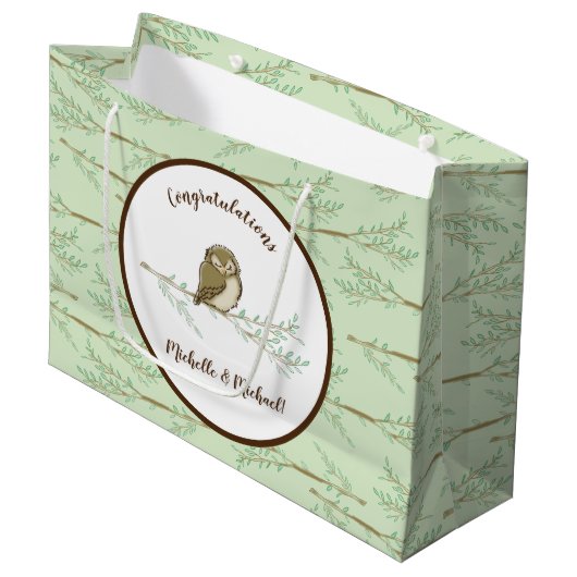 フクロウの森の動物の赤ちゃんシャワー ラージペーパーバッグ (正面アングル)