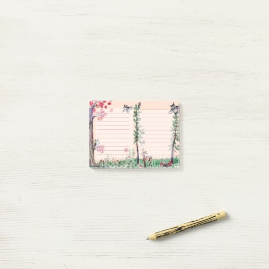 フクロウの森林水彩画のしなければならないことのリスト ポストイット (デスク上)