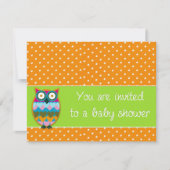 フクロウの水玉模様の赤ちゃんシャワー招待 招待状 (正面)