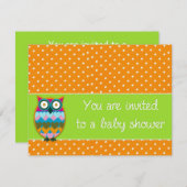 フクロウの水玉模様の赤ちゃんシャワー招待 招待状 (正面/裏面)