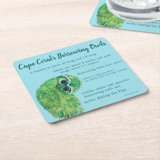 フクロウの沿岸芸術岬の珊瑚フロリダを掘り進むこと スクエアペーパーコースター (アングル)