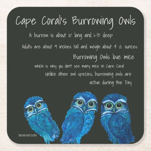 フクロウの沿岸芸術岬の珊瑚フロリダを掘り進むこと スクエアペーパーコースター (正面)