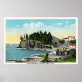 フクロウの灯台とフクロウの岩の景色 ポスター (正面)