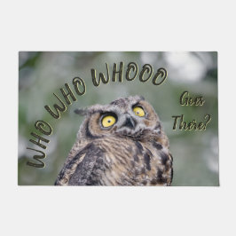 フクロウの玄関マット Who Goes There? 面白い ドアマット