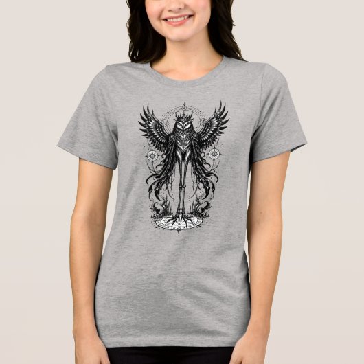 フクロウの王ストラスが目覚める トライブレンドTシャツ (正面)