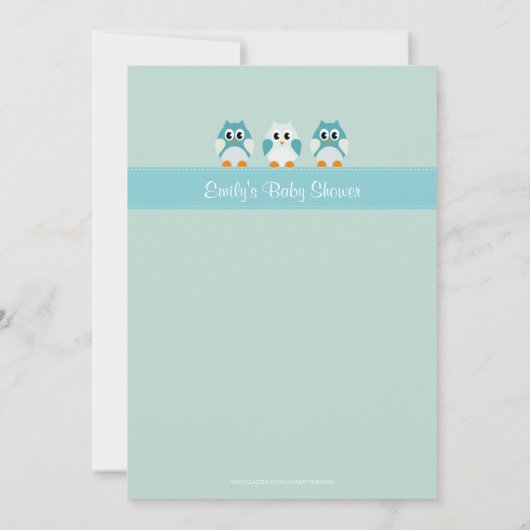 フクロウの男の子のベビーシャワーの招待状 招待状 (裏面)