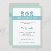 フクロウの男の子のベビーシャワーの招待状 招待状 (正面/裏面)