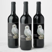 フクロウの白いログの写真 ワインラベル (ボトル)