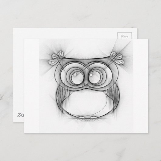 フクロウの白黒のスケッチ ポストカード (正面/裏面)