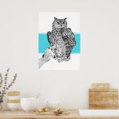 フクロウの白黒イラストレーション ポスター (キッチン)