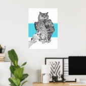 フクロウの白黒イラストレーション ポスター (ホームオフィス)