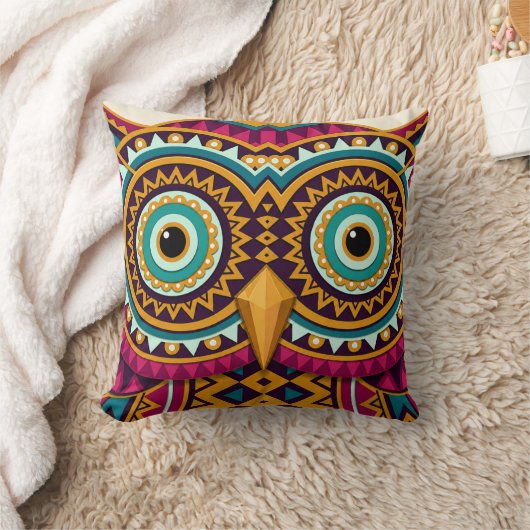 フクロウの目 フォークアート クッション (ブランケット)