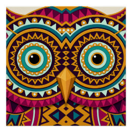 フクロウの目 フォークアート ポスター