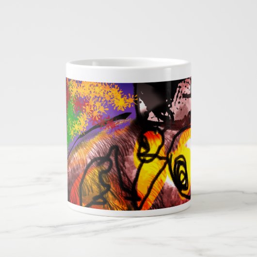 フクロウの秋のフライ ジャンボコーヒーマグカップ (正面)