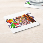 フクロウの秋の喜び スクエアペーパーコースター (アングル)