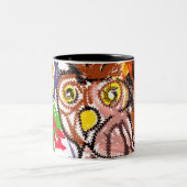 フクロウの秋の喜び ツートーンマグカップ (中央)