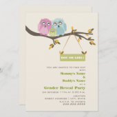 フクロウの秋の性別発表パーティー招待状 招待状 (正面/裏面)