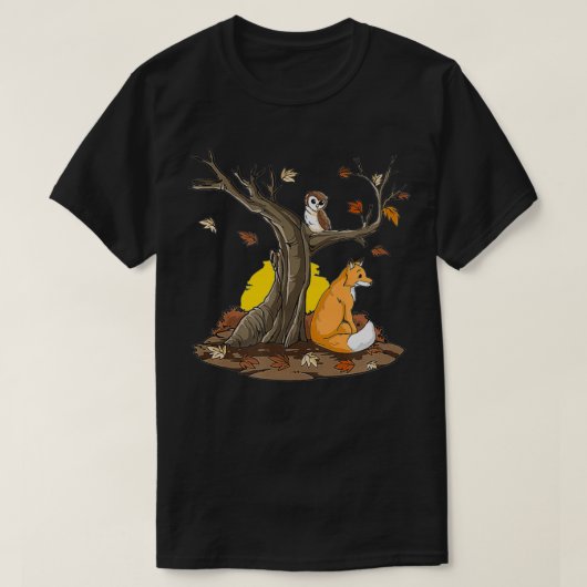 フクロウの秋の木 Tシャツ (デザイン正面)