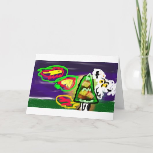 フクロウの秋風アート カード (正面)