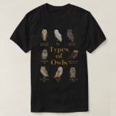 フクロウの種類または鳥類学者ギフト動物ワイズバード Tシャツ (デザイン正面)