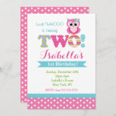 フクロウの第2バースデーパーティ招待状 招待状 (正面/裏面)