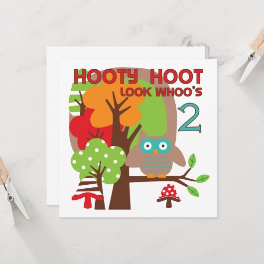 フクロウの第2誕生日のTシャツおよびギフト カード (正面/裏面インサイチュ)