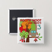 フクロウの第3誕生日のTシャツおよびギフト 缶バッジ (正面&裏面)