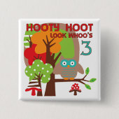 フクロウの第3誕生日のTシャツおよびギフト 缶バッジ (正面)