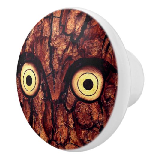 フクロウの素朴な木の樹皮の木はセラミックのノブを見る セラミックノブ (右)