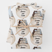 フクロウの結婚おめでとう 名前を追加 かわいい3 ラッピングペーパーシート (インサイチュ)