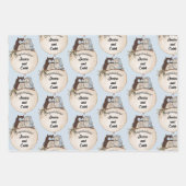 フクロウの結婚おめでとう 名前を追加 可愛い 3 ラッピングペーパーシート (正面3)