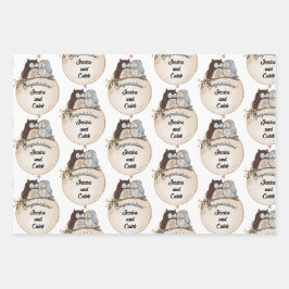 フクロウの結婚おめでとう 名前を追加 可愛い 3 ラッピングペーパーシート