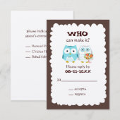 フクロウの結婚式の出欠確認 - 可愛い花嫁と花婿 出欠カード (正面/裏面)