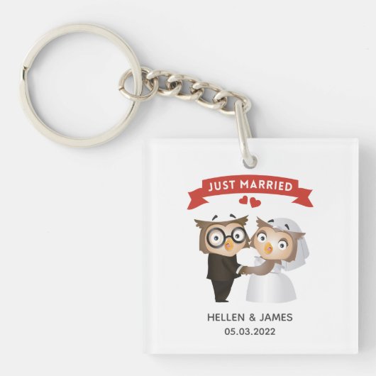 フクロウの結婚式 ウェディング キーホルダー (正面)