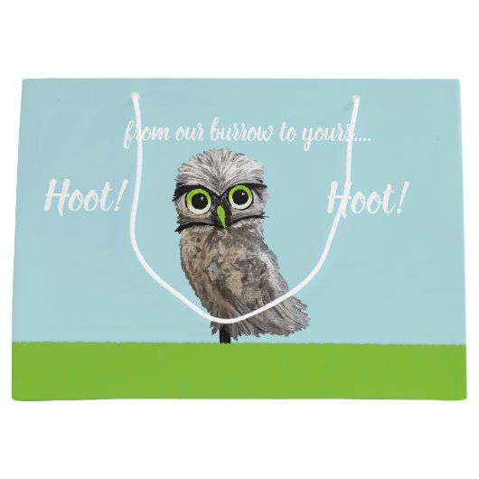 フクロウの絵画を掘り進むこと ラージペーパーバッグ (正面)