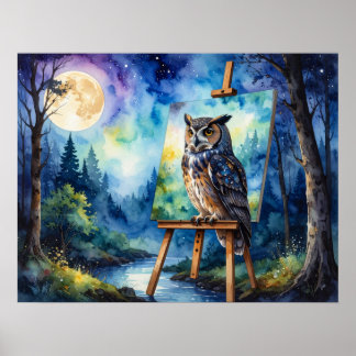 フクロウの絵 ポスター