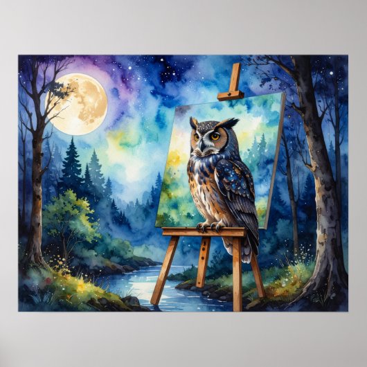 フクロウの絵 ポスター (正面)