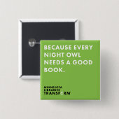 フクロウの緑ボタンので 缶バッジ (正面&裏面)