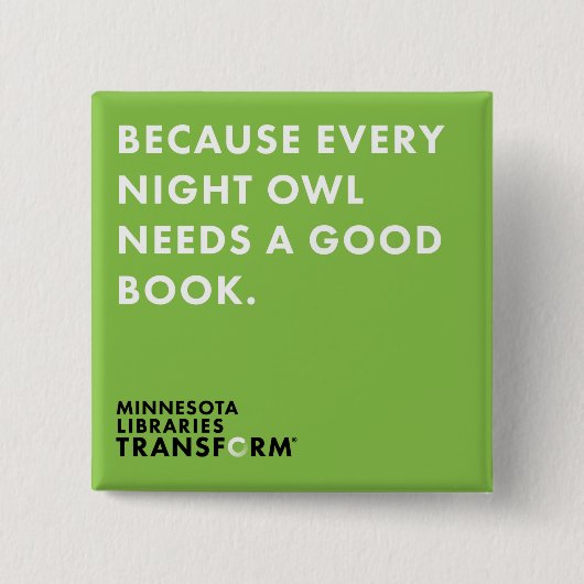 フクロウの緑ボタンので 缶バッジ (正面)