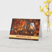 フクロウの美しい友ハッピーハローウィン カード (黄色い花)